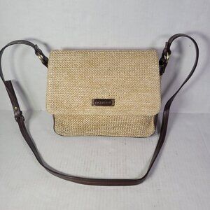 Rosetti Straw & Vinyl Crossbody Bag With Front Pocket & Adjustable Strap